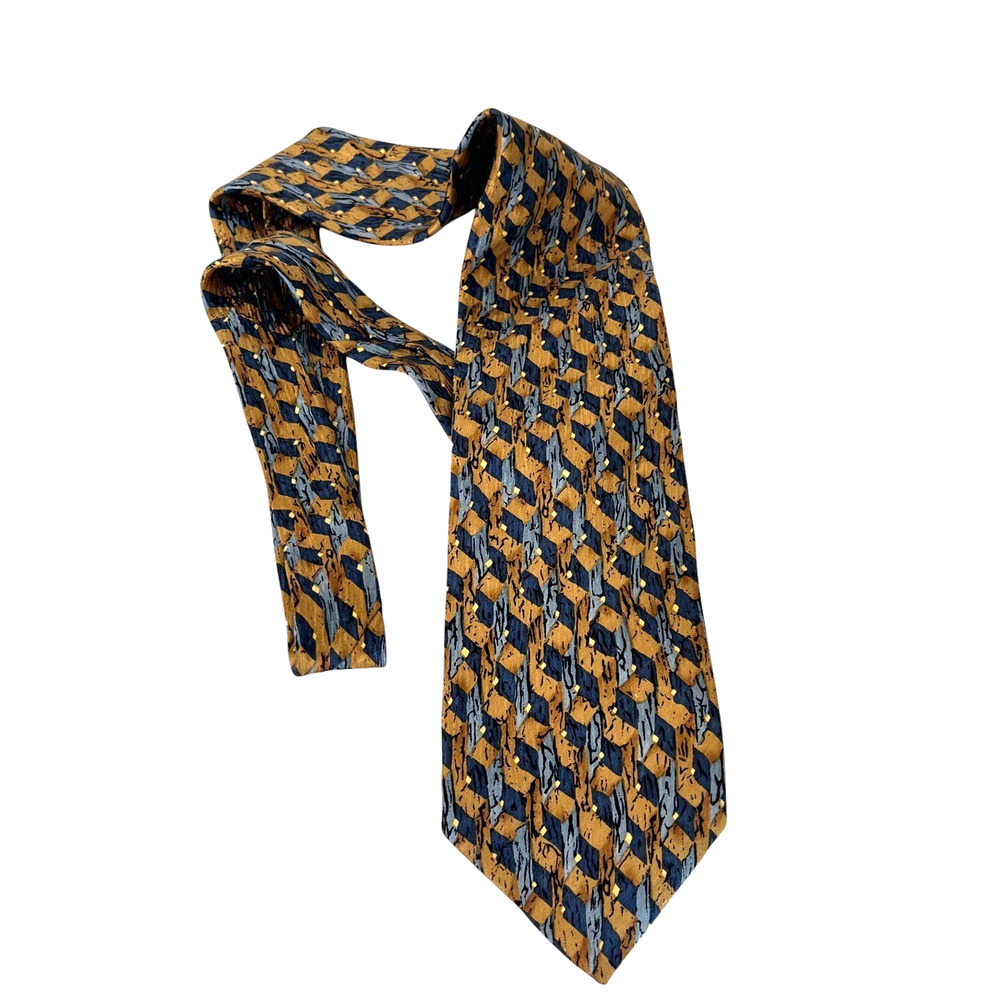 Vintage Cocktail Collection Novelty Label Mens Silk Tie 1990 Blue Gold Geometric